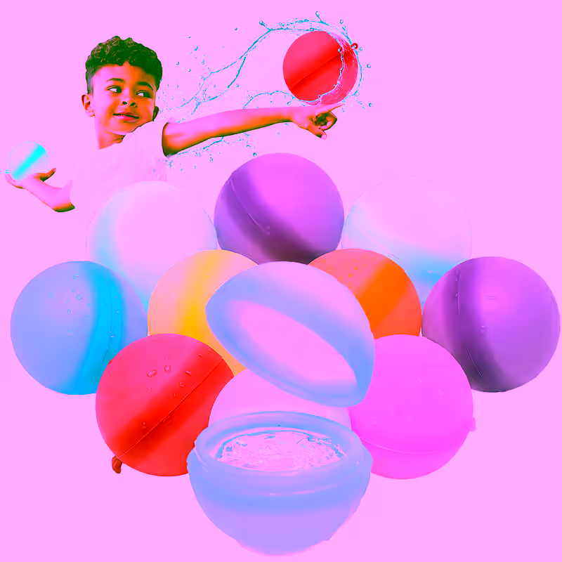 Reusable Water Balloons - 9PC Refillable Auto Self Sealing, Quick Fill, Soft & Durable Silicone Splash Balls