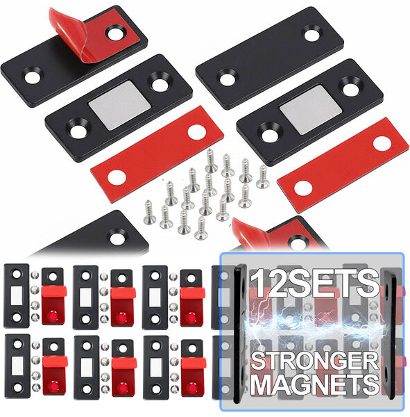 Ultra-Thin Magnetic Cabinet Catch (12pc) - Strong Stainless Steel Door Latch with Adhesive & Screw Installation for Drawers, Closets, and Furniture