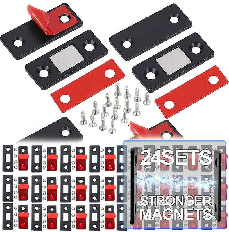 Ultra-Thin Magnetic Cabinet Catch (24pc) - Strong Stainless Steel Door Latch with Adhesive & Screw Installation for Drawers, Closets, and Furniture