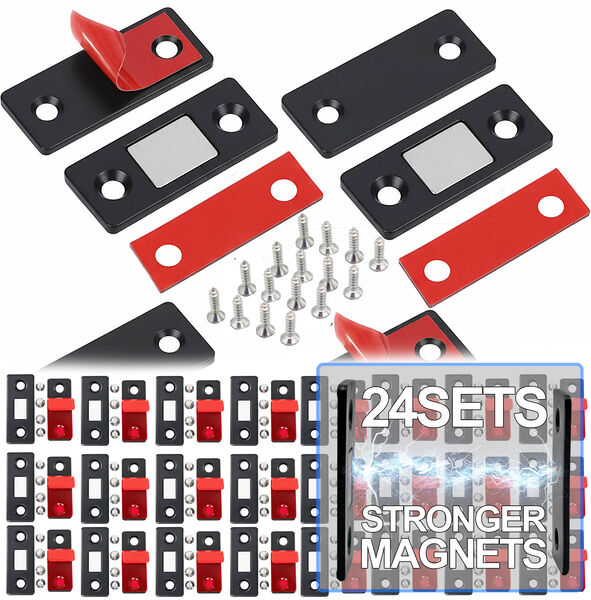 Ultra-Thin Magnetic Cabinet Catch (24pc) - Strong Stainless Steel Door Latch with Adhesive & Screw Installation for Drawers, Closets, and Furniture