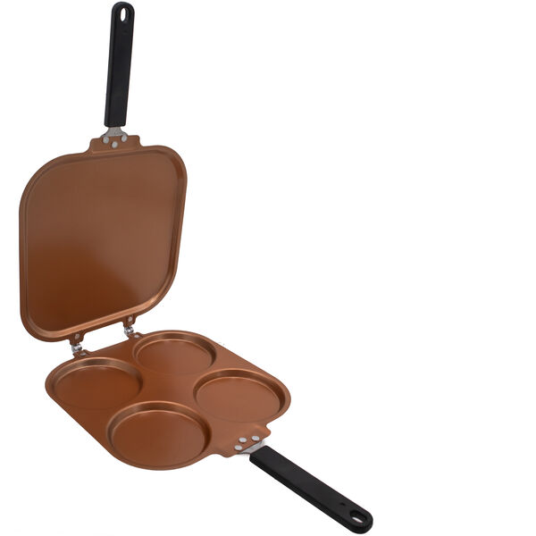 Pancake Pan - Cook 4 Pancakes At Once With 4-Mold Flip Design, Double-Sided Copper Nonstick Surface And Reinforced Hinges, 9" Griddle Side, 6" Handle, Foldable For Compact Storage In Small Kitchens & RVs