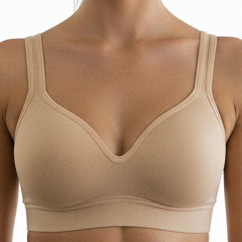 Seamless Wireless Bra with Natural Lift – Wire-Free Padded Inserts for Support and Shaping, Breathable Air Cooling Mesh Prevents Chafing, Premium Ultra Soft Stretchable Material, Ideal for Daily Wear by Office Workers, Beige for Versatile Confidence,