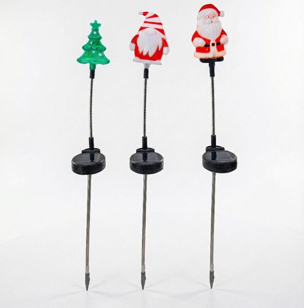 Solar Swinging Christmas Lights – Flexible Stems, Tree Elf Santa Toppers, Solar Powered 3pc Garden Pathway Set