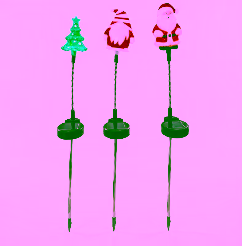 Solar Swinging Christmas Lights – Flexible Stems, Tree Elf Santa Toppers, Solar Powered 3pc Garden Pathway Set