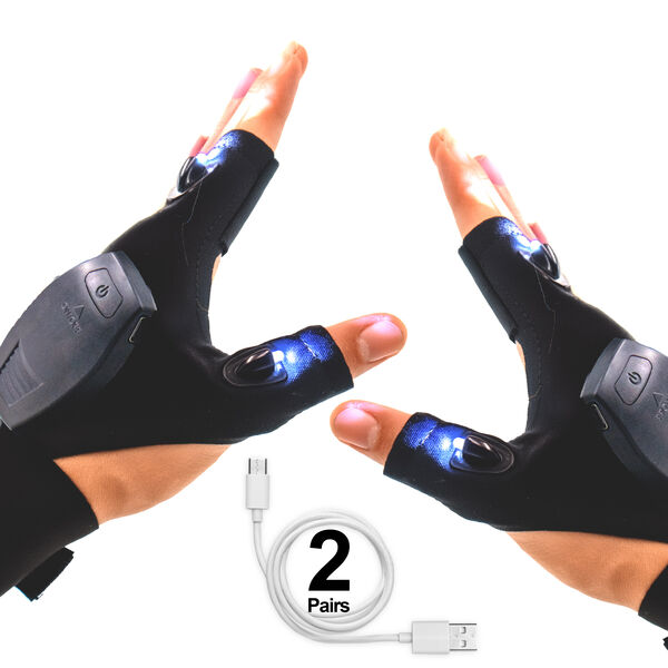 Hands-Free LED Finger Gloves - 2 Pairs Rechargeable Lights for Fishing, Weatherproof Elastic Straps, 1 Pair Universal Fit for Mechanics