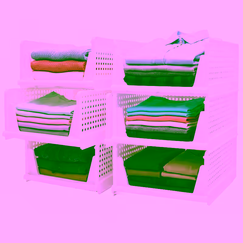 Stackable Closet Storage Shelf – Slidable & Ventilated Carts for Easy Access w/ Durable White Plastic, 6-Piece Set for Closet Organization of Clothes Shoes and Towels