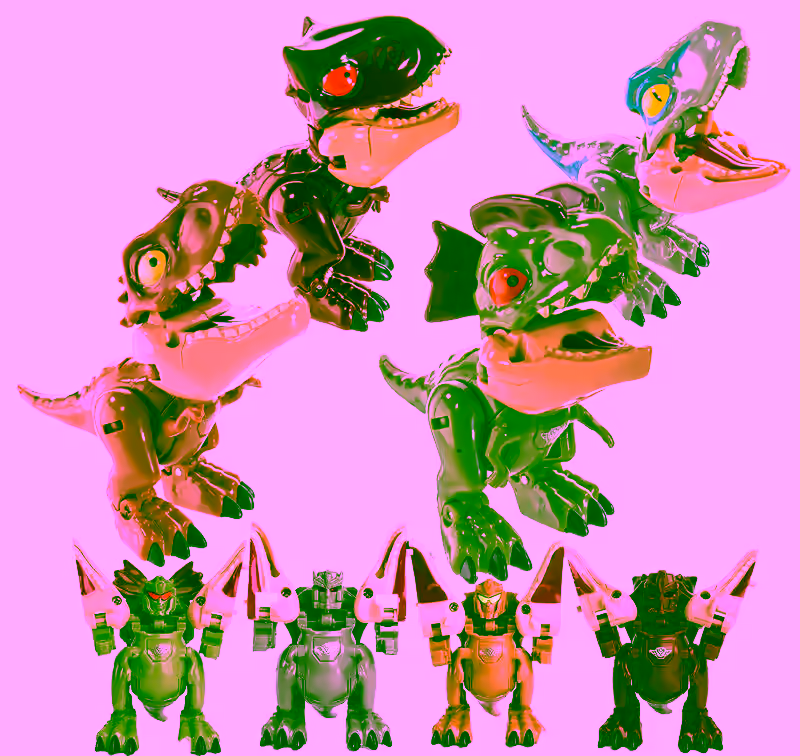 Transforming Dinosaur Robot Toys Large 4-Pack - 2-in-1 T-Rex Velociraptor Action Figures, Movable Limbs & Tail, 6-Step Easy Transform