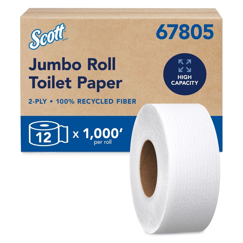Scott Universal Jumbo Roll Toilet Paper 2-Ply 100% Recycled 1000 ft Unperforated 12 Rolls
