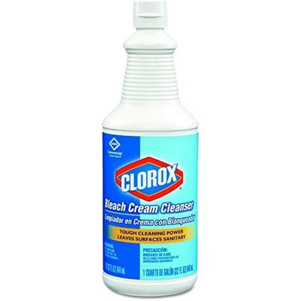Clorox Bleach Cream Cleanser Fresh Scent 32 oz Hospital Grade with Color Shows Coverage Removes Stubborn Stains Easy Rinse Pack of 8 Bottles