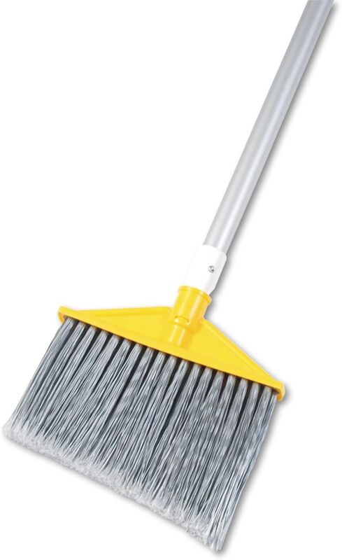 Angled Broom with Gray Poly Bristles and 48-7/8 Inch Aluminum Handle - Commercial Grade for Corner Cleaning Indoor Outdoor Sweeping Lightweight Durable Construction