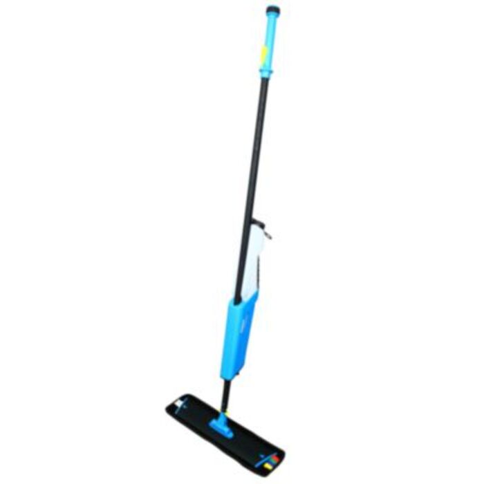 Mopster 18 Inch Bucketless Mop with Integrated 36oz Spray Bottle Microfiber Pad Ergonomic Handle for Home and Commercial Floor Cleaning
