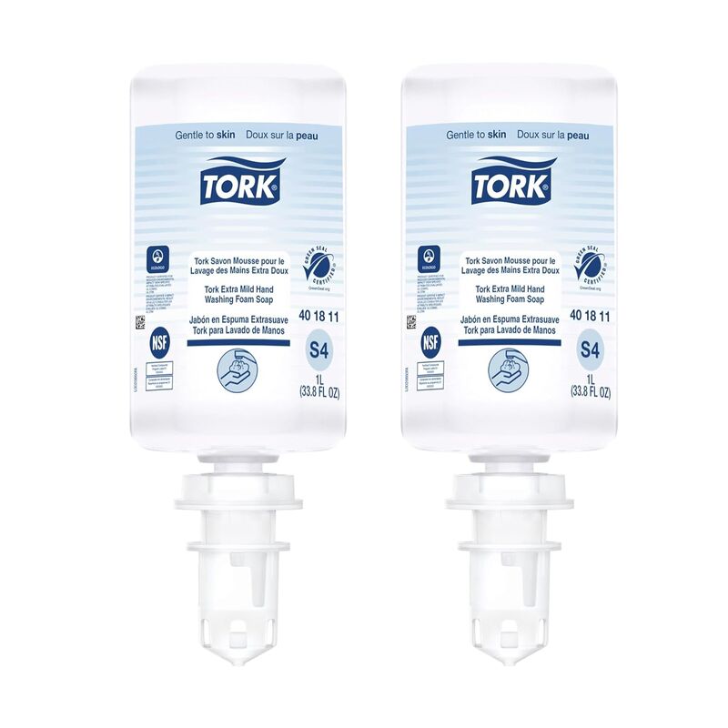 Tork Extra Mild Unscented Foam Hand Soap S4 6x1L Refills - Fragrance Free No Dyes, Gentle for Sensitive Skin, Hygienically Sealed, Green Seal Certified