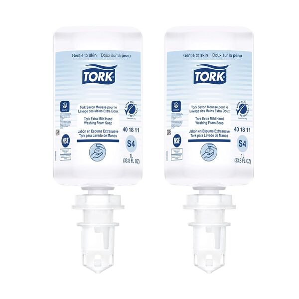 Tork Extra Mild Unscented Foam Hand Soap S4 6x1L Refills - Fragrance Free No Dyes, Gentle for Sensitive Skin, Hygienically Sealed, Green Seal Certified