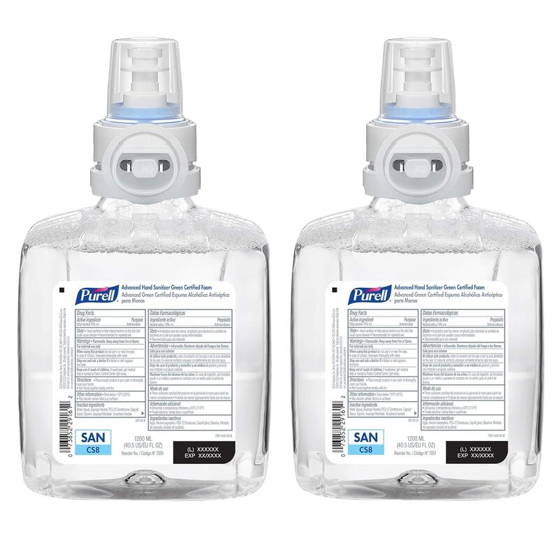PURELL Advanced Green Certified Foam Hand Sanitizer CS8 Refill 1200 mL Pack of 2 Fragrance Free Battery Included Sanitary Sealed Nozzle