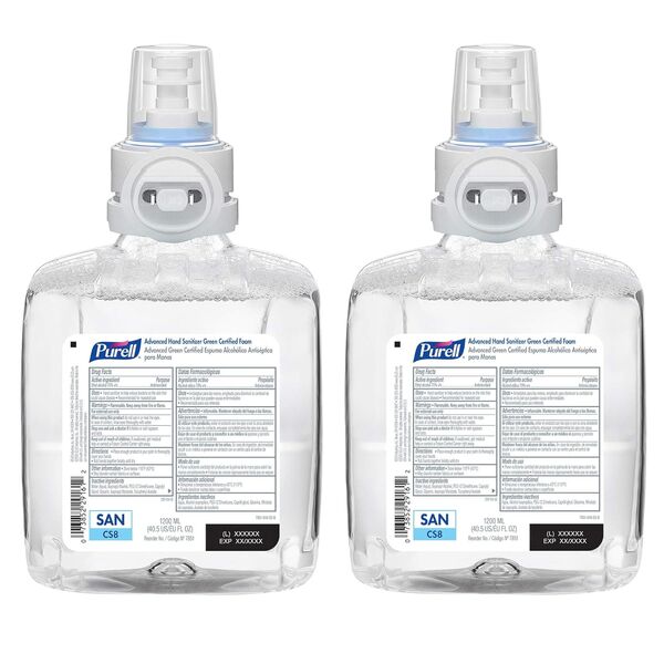 PURELL Advanced Green Certified Foam Hand Sanitizer CS8 Refill 1200 mL Pack of 2 Fragrance Free Battery Included Sanitary Sealed Nozzle