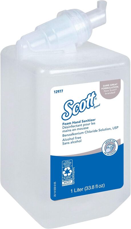 Scott Essential Alcohol-Free Foam Hand Sanitizer 1000 mL Cassette Refill Unscented No-Rinse Benzalkonium Chloride Compatible with Kimberly-Clark Dispensers 6 Pack