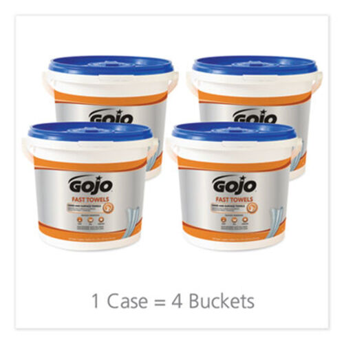 GOJO Fast Towels 130 Count Bucket - Heavy Duty Pre-Moistened Waterless Hand and Surface Cleaning Towels - Removes Grease, Oil, Grime - Citrus Scent