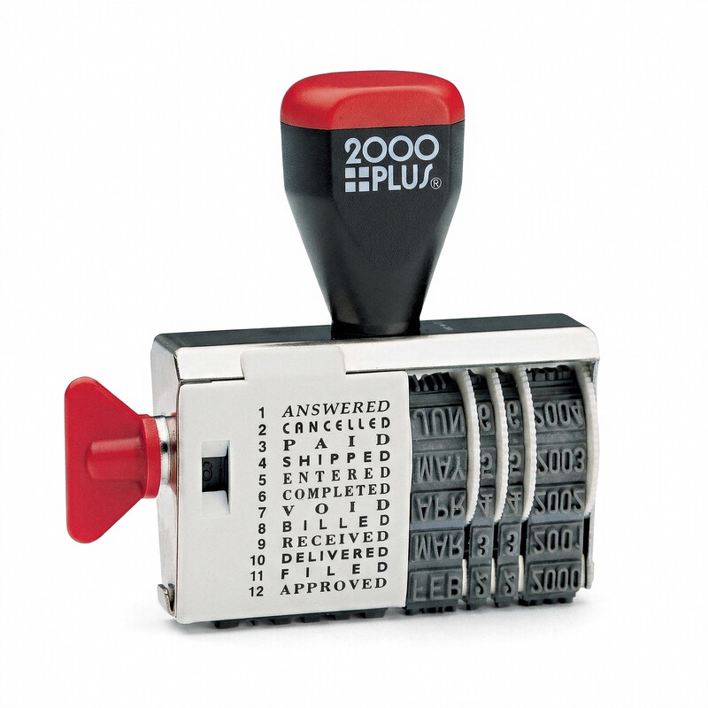 2000 Plus Self-Inking Date and 12 Phrase Stamp Black Ink with Dial Selector 3/8 x 1-1/4 Inch Impression for Office Document Approval and Tracking