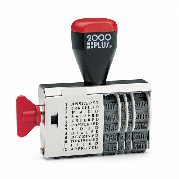 2000 Plus Self-Inking Date and 12 Phrase Stamp Black Ink with Dial Selector 3/8 x 1-1/4 Inch Impression for Office Document Approval and Tracking