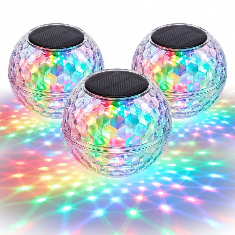 Solar Floating Pool Lights -3pc 11cm Color Changing Disco Ball LED Globes Solar Powered Waterproof with Pattern Projection for Swimming Pools Ponds Gardens Set of 3