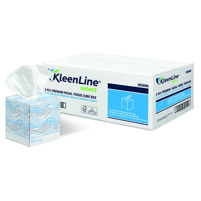 KleenLine select 2-Ply Premium Facial Tissue Cube, Bulk Pack of 96 Sheets, FSC Certified