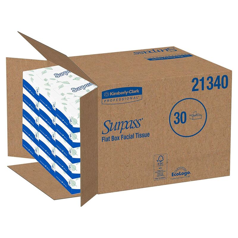 Surpass Facial Tissue - 30 Boxes Bulk Carton with Flat Box Design and EcoLogo Certification