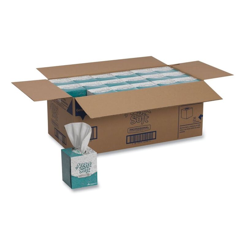 AngelSoft Professional Series Facial Tissue Cube Boxes with Teal Floral Scrollwork, Bulk Pack