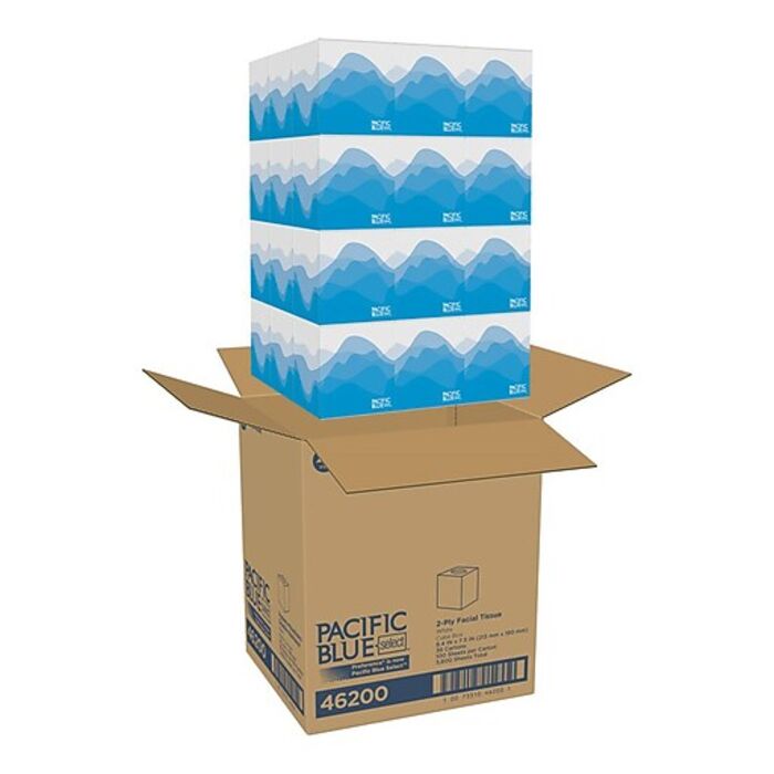 Pacific Blue Select Facial Tissue, 2-Ply Soft Paper Bulk Pack of 36 Cartons - Wave Pattern Design