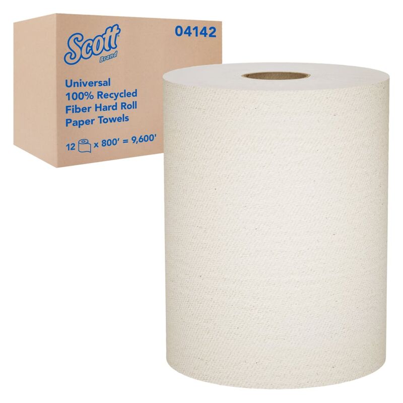 Scott Brand Essential Hard Roll Paper Towels, 12-Pack, 800 ft per Roll, Recycled Fiber