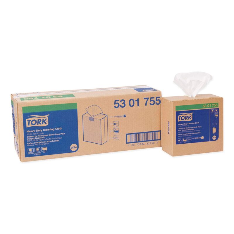 TORK Heavy-Duty Cleaning Cloth, White Spunlace Wipes - 16.1x8.5 inch Tall Pop-Up Case
