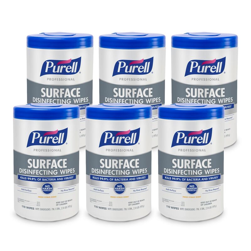 Purell Professional Surface Disinfecting Wipes, Fresh Citrus Scent, 6-Pack (110 Count)