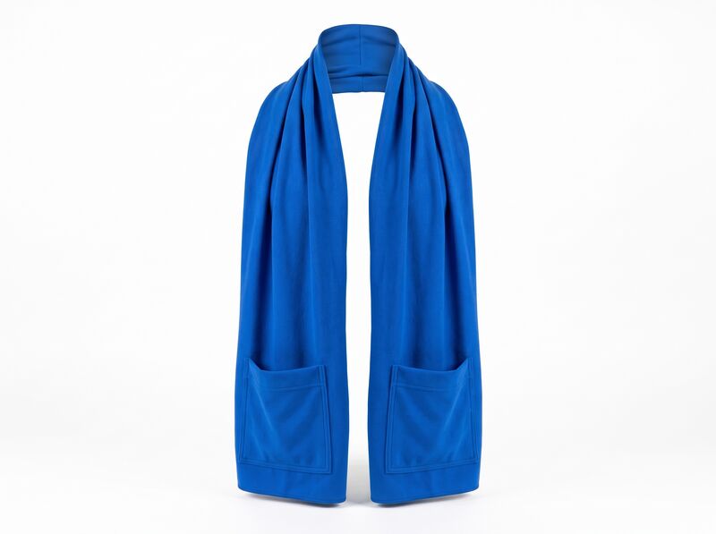 Women's Pocket Scarf, Blue Microfiber Shawl Wrap, 65 x 19 in, Two 6.5 in Deep Pockets