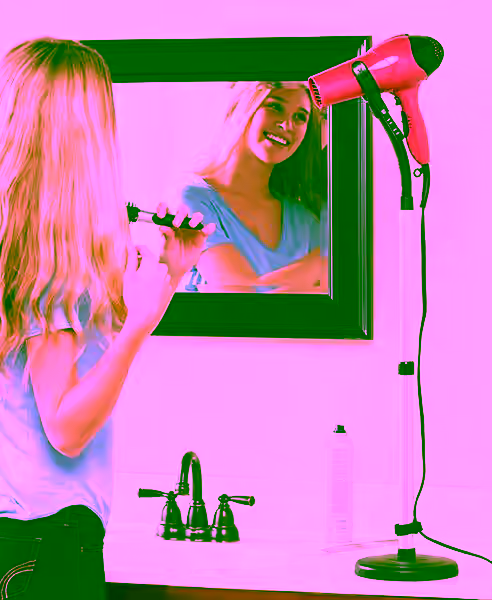 Hair Dryer Stand Holder - Hands Free, Adjustable Height & 360-Degree Rotation, Heavy Base, Stainless Steel - Portable Hair Styling Blow Dryer Mount with One-Handed Styling, Ideal for Salon & Home