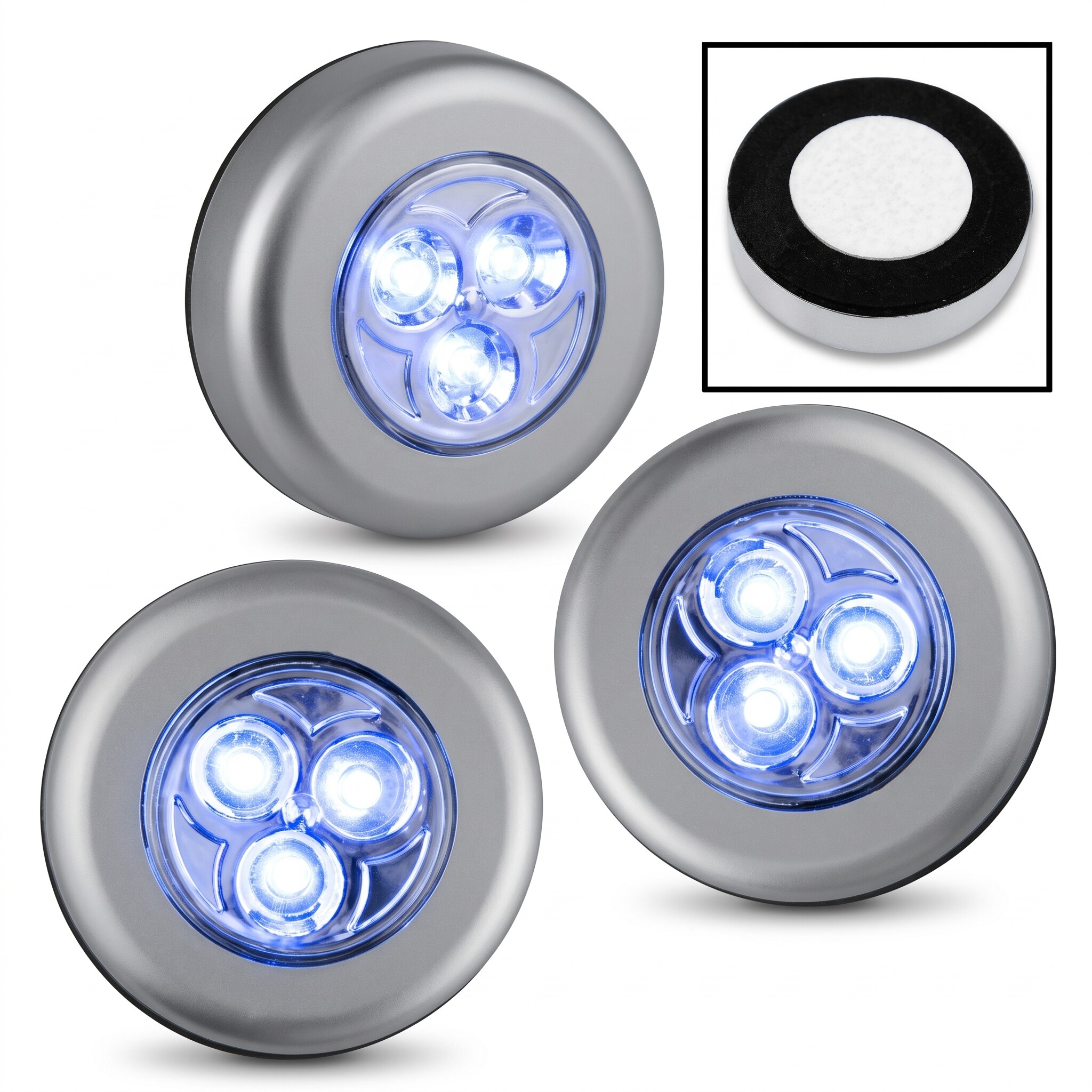 Wireless LED Puck Light 3-Pack, Push Activated, Peel and Stick, Portable No Wiring