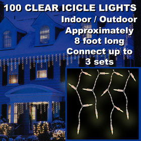 100 Light Icicles - Clear Bulbs - White Wire