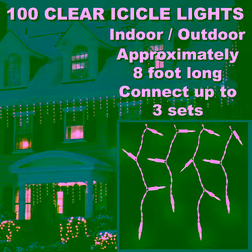 100 Light Icicles - Clear Bulbs - White Wire