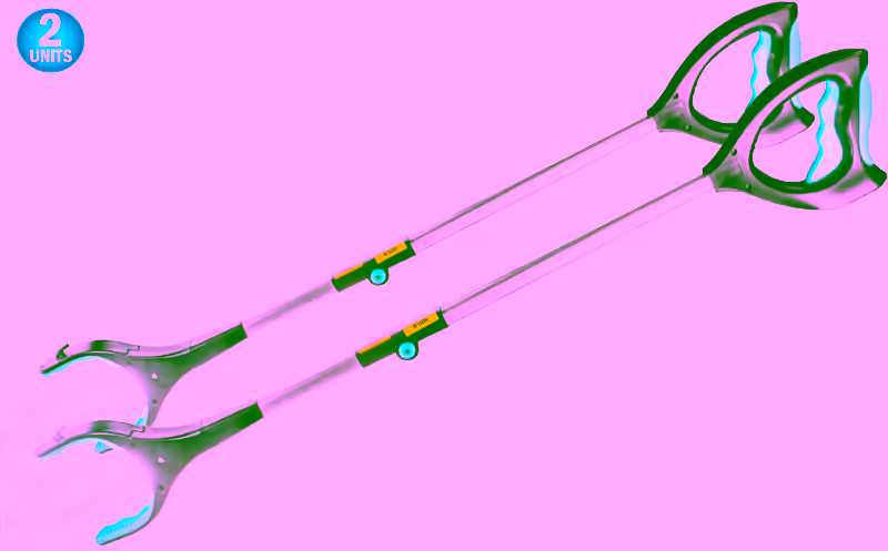 2pc Reacher Grabber Pick Up Tool With LED Light - 32 inch - Light Weight Aluminum, Articulating Rubber Head & Comfort Grip - Reaching Aid - Reach & Pick-Up Mobility Assistance Tool