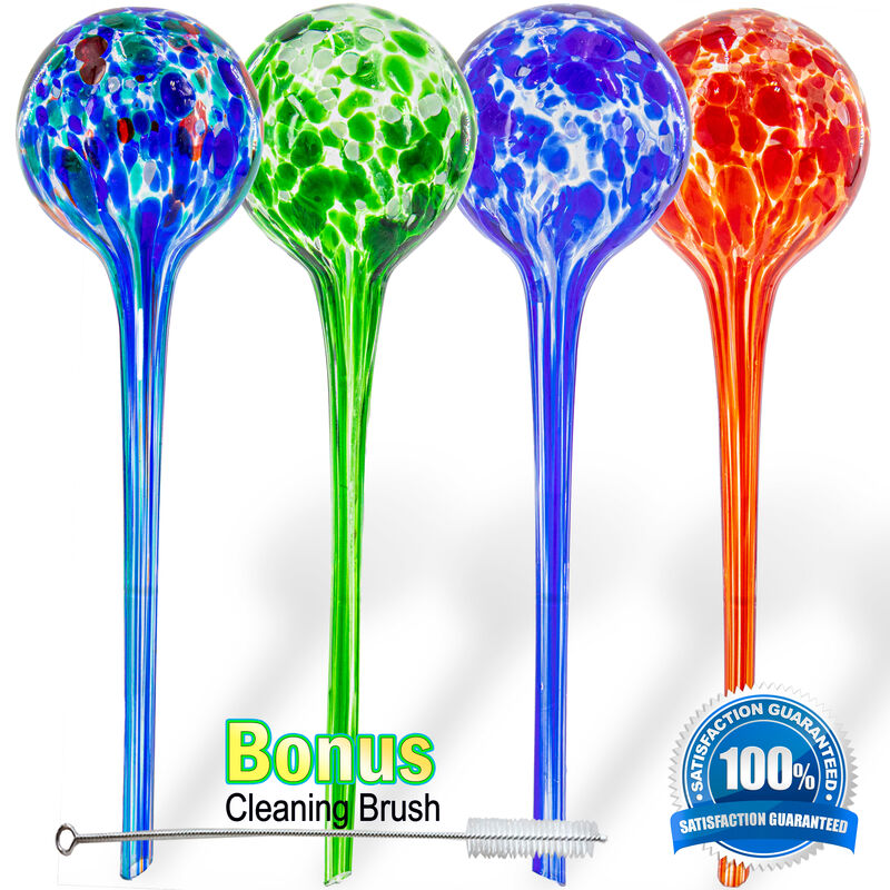 4 Large Aqua Plant Glass Watering Globes Automatic Self Water Bulbs